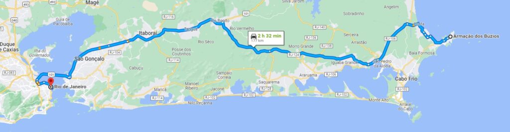 Distance between Rio and Buzios